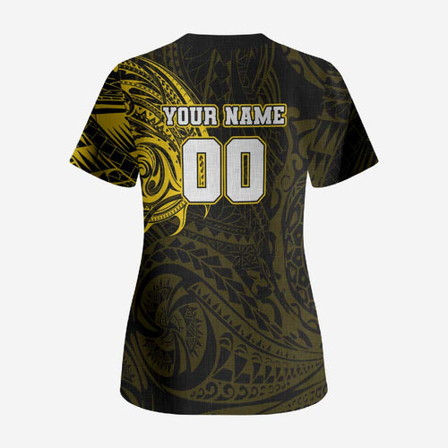 Personalized Richmond Tigers Polynesian Scrub Top Tribal Chest and Sleeve Tattoo Heritage Warrior