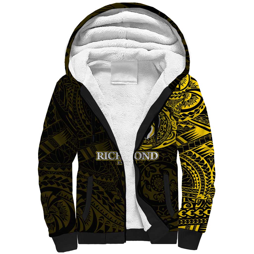 Personalized Richmond Tigers Polynesian Sherpa Hoodie Tribal Chest and Sleeve Tattoo Heritage Warrior