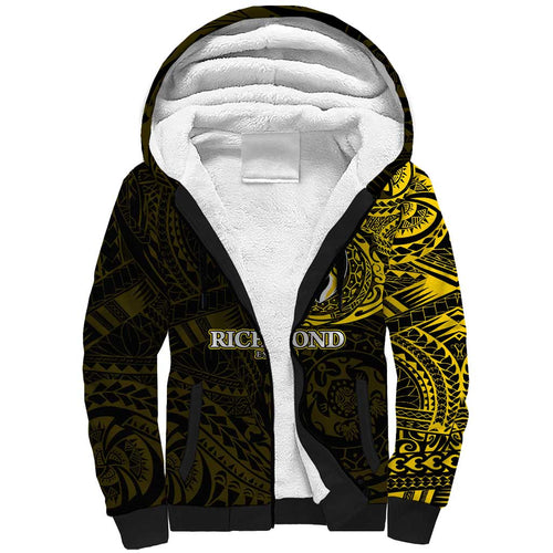 Personalized Richmond Tigers Polynesian Sherpa Hoodie Tribal Chest and Sleeve Tattoo Heritage Warrior