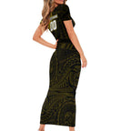 Personalized Richmond Tigers Polynesian Short Sleeve Bodycon Dress Tribal Chest and Sleeve Tattoo Heritage Warrior