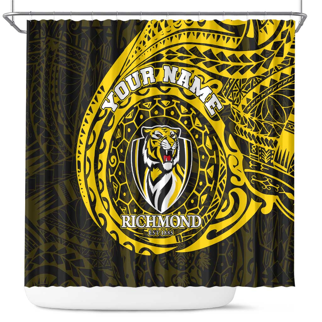 Personalized Richmond Tigers Polynesian Shower Curtain Tribal Chest and Sleeve Tattoo Heritage Warrior