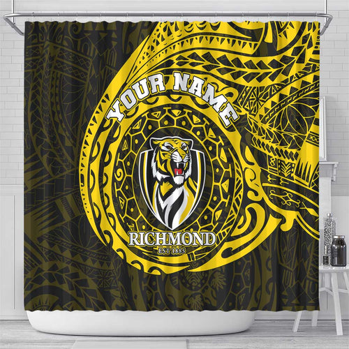Personalized Richmond Tigers Polynesian Shower Curtain Tribal Chest and Sleeve Tattoo Heritage Warrior