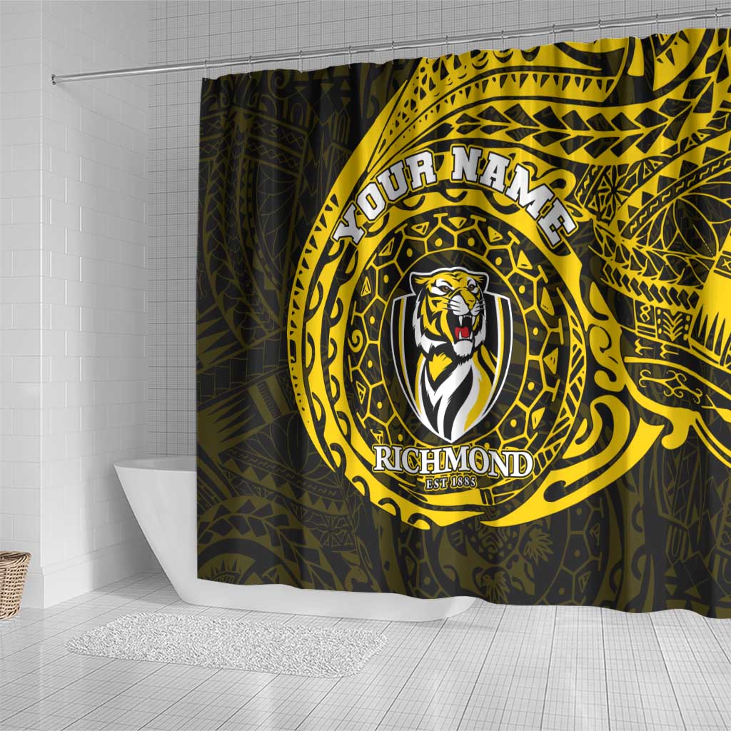 Personalized Richmond Tigers Polynesian Shower Curtain Tribal Chest and Sleeve Tattoo Heritage Warrior