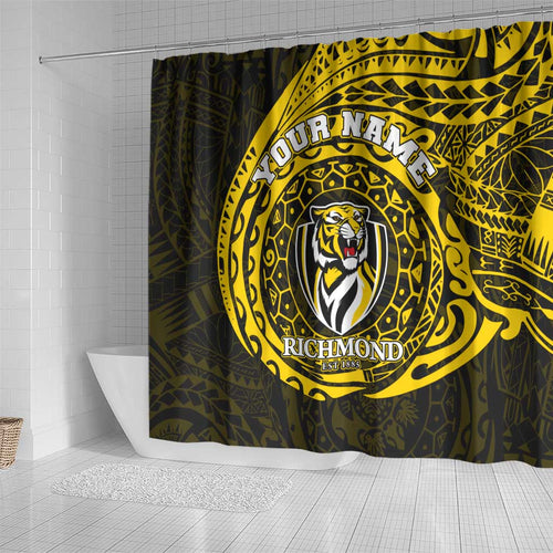 Personalized Richmond Tigers Polynesian Shower Curtain Tribal Chest and Sleeve Tattoo Heritage Warrior