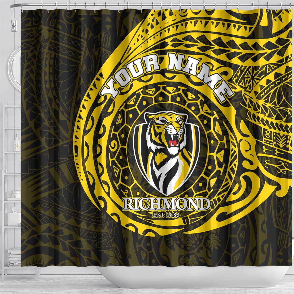 Personalized Richmond Tigers Polynesian Shower Curtain Tribal Chest and Sleeve Tattoo Heritage Warrior