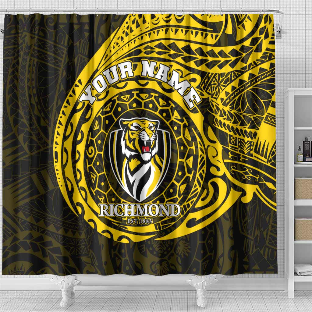 Personalized Richmond Tigers Polynesian Shower Curtain Tribal Chest and Sleeve Tattoo Heritage Warrior