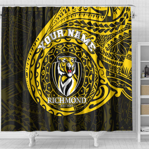 Personalized Richmond Tigers Polynesian Shower Curtain Tribal Chest and Sleeve Tattoo Heritage Warrior