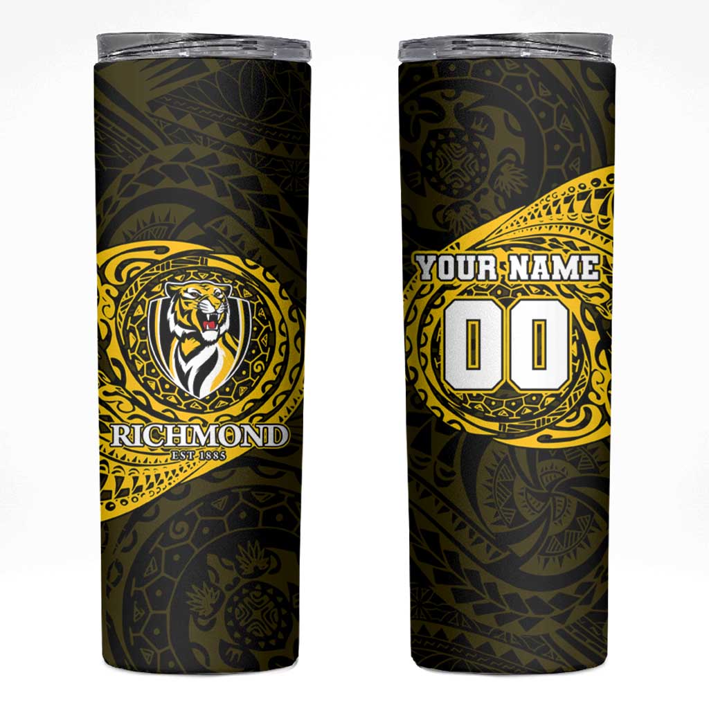 Personalized Richmond Tigers Polynesian Skinny Tumbler Tribal Chest and Sleeve Tattoo Heritage Warrior