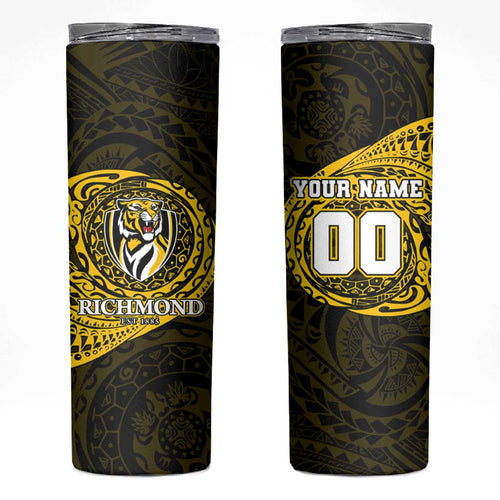 Personalized Richmond Tigers Polynesian Skinny Tumbler Tribal Chest and Sleeve Tattoo Heritage Warrior