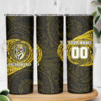 Personalized Richmond Tigers Polynesian Skinny Tumbler Tribal Chest and Sleeve Tattoo Heritage Warrior