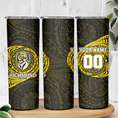 Personalized Richmond Tigers Polynesian Skinny Tumbler Tribal Chest and Sleeve Tattoo Heritage Warrior