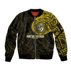 Personalized Richmond Tigers Polynesian Sleeve Zip Bomber Jacket Tribal Chest and Sleeve Tattoo Heritage Warrior