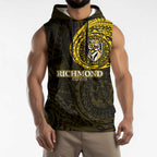 Personalized Richmond Tigers Polynesian Sleeveless Hoodie Tribal Chest and Sleeve Tattoo Heritage Warrior