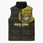 Personalized Richmond Tigers Polynesian Sleeveless Puffer Jacket Tribal Chest and Sleeve Tattoo Heritage Warrior