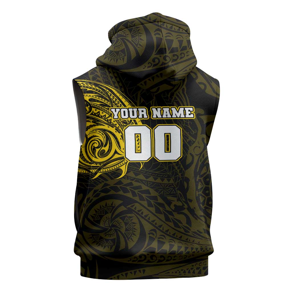 Personalized Richmond Tigers Polynesian Sleeveless Zip Hoodie Tribal Chest and Sleeve Tattoo Heritage Warrior