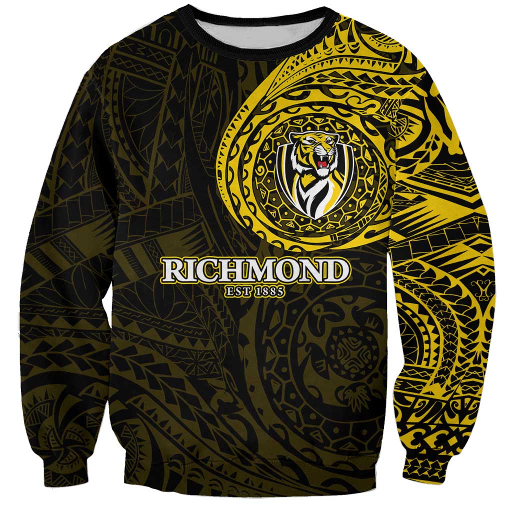 Personalized Richmond Tigers Polynesian Sweatshirt Tribal Chest and Sleeve Tattoo Heritage Warrior