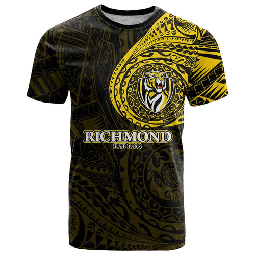 Personalized Richmond Tigers Polynesian T Shirt Tribal Chest and Sleeve Tattoo Heritage Warrior