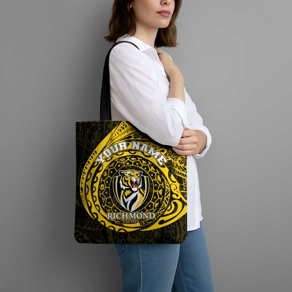 Personalized Richmond Tigers Polynesian Tote Bag Tribal Chest and Sleeve Tattoo Heritage Warrior
