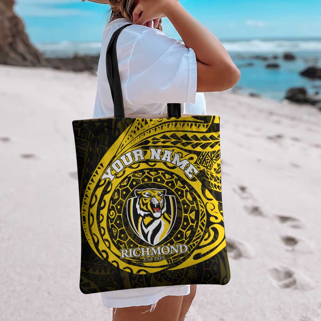 Personalized Richmond Tigers Polynesian Tote Bag Tribal Chest and Sleeve Tattoo Heritage Warrior