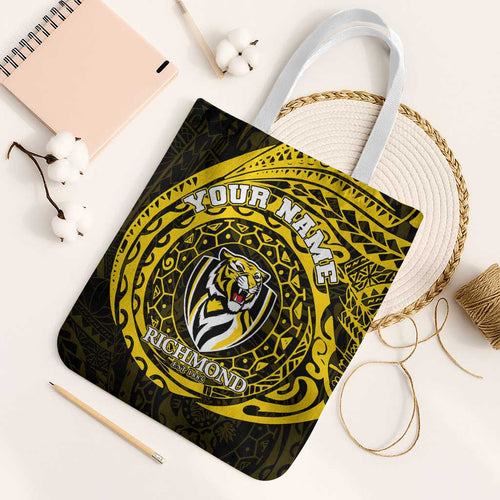 Personalized Richmond Tigers Polynesian Tote Bag Tribal Chest and Sleeve Tattoo Heritage Warrior