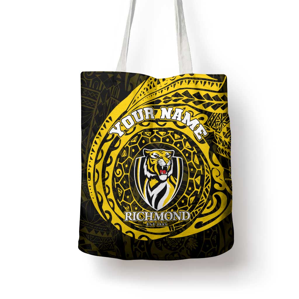 Personalized Richmond Tigers Polynesian Tote Bag Tribal Chest and Sleeve Tattoo Heritage Warrior