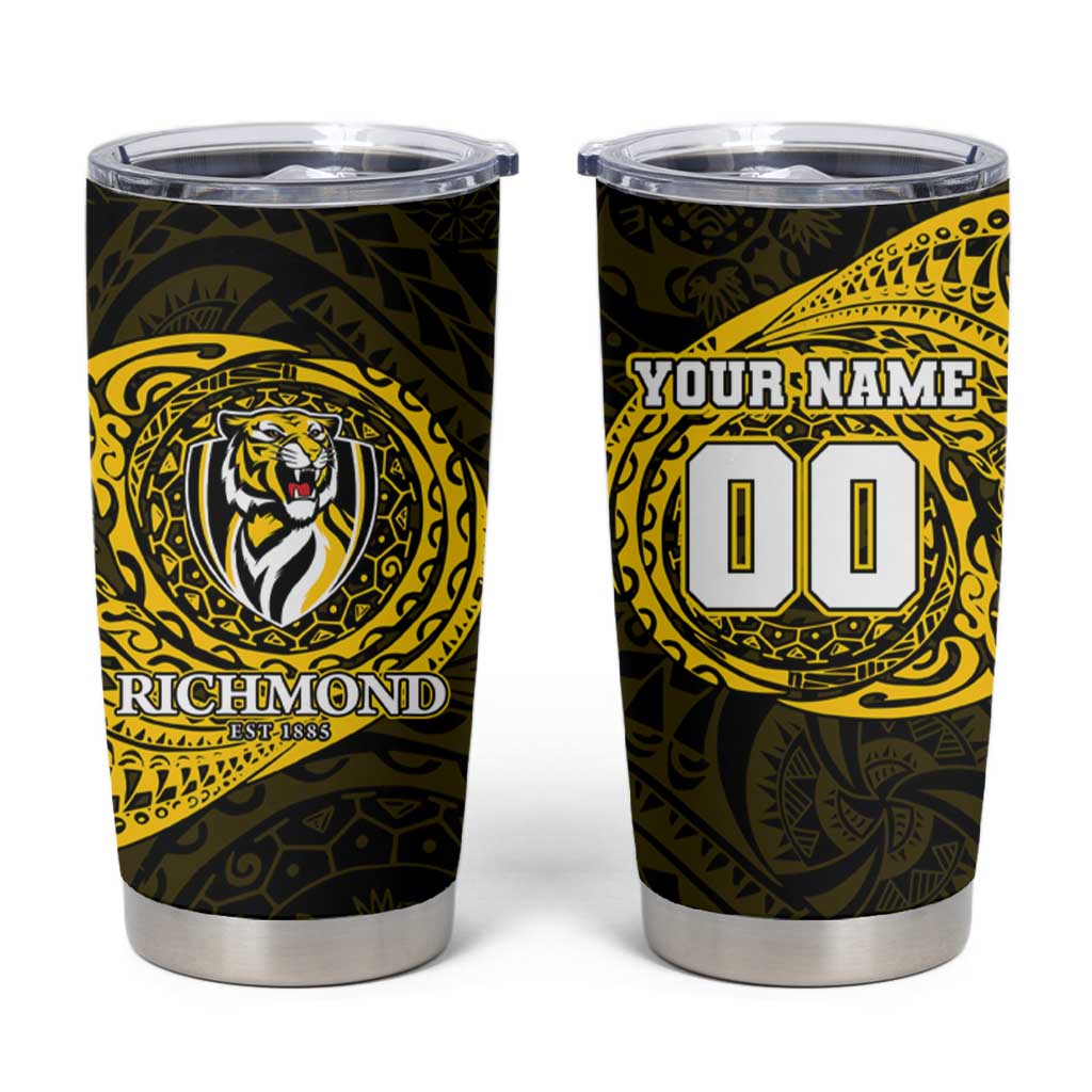 Personalized Richmond Tigers Polynesian Tumbler Cup Tribal Chest and Sleeve Tattoo Heritage Warrior