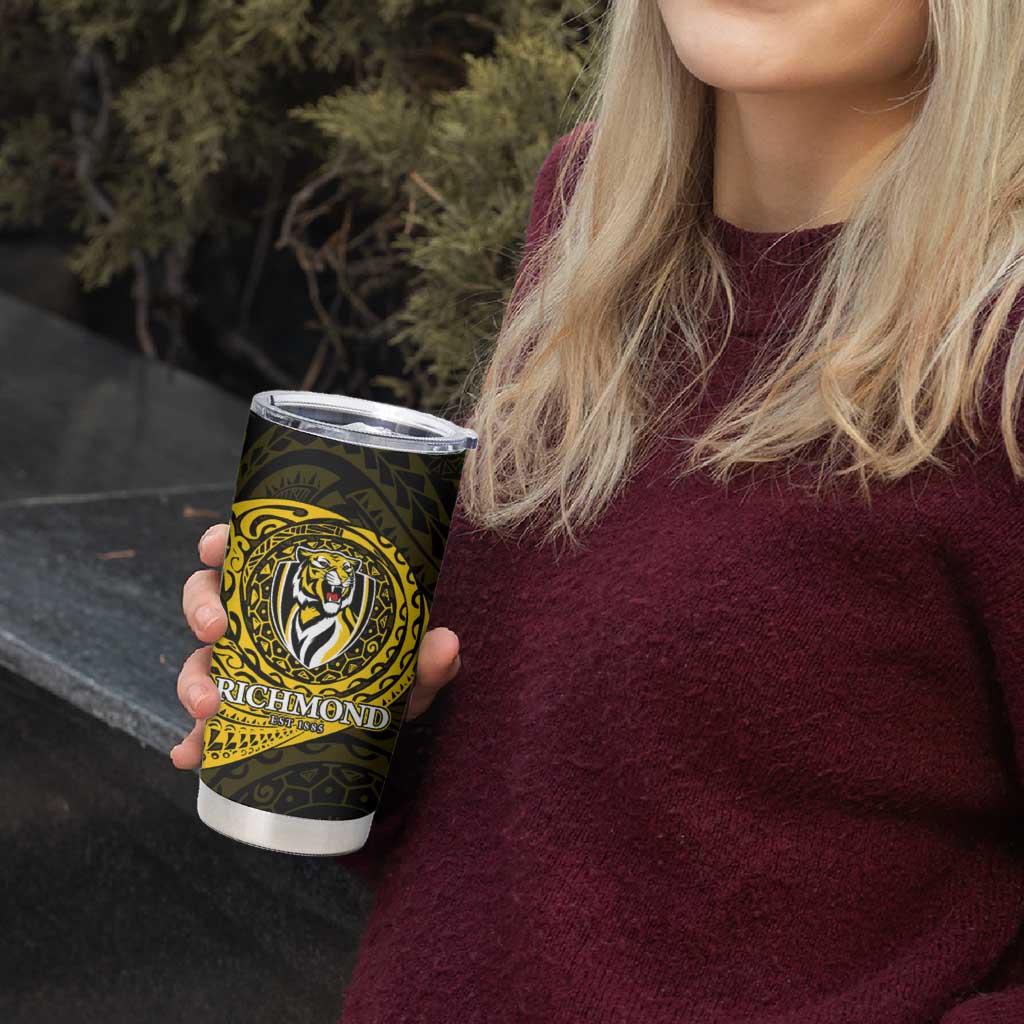 Personalized Richmond Tigers Polynesian Tumbler Cup Tribal Chest and Sleeve Tattoo Heritage Warrior