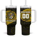 Personalized Richmond Tigers Polynesian Tumbler With Handle Tribal Chest and Sleeve Tattoo Heritage Warrior