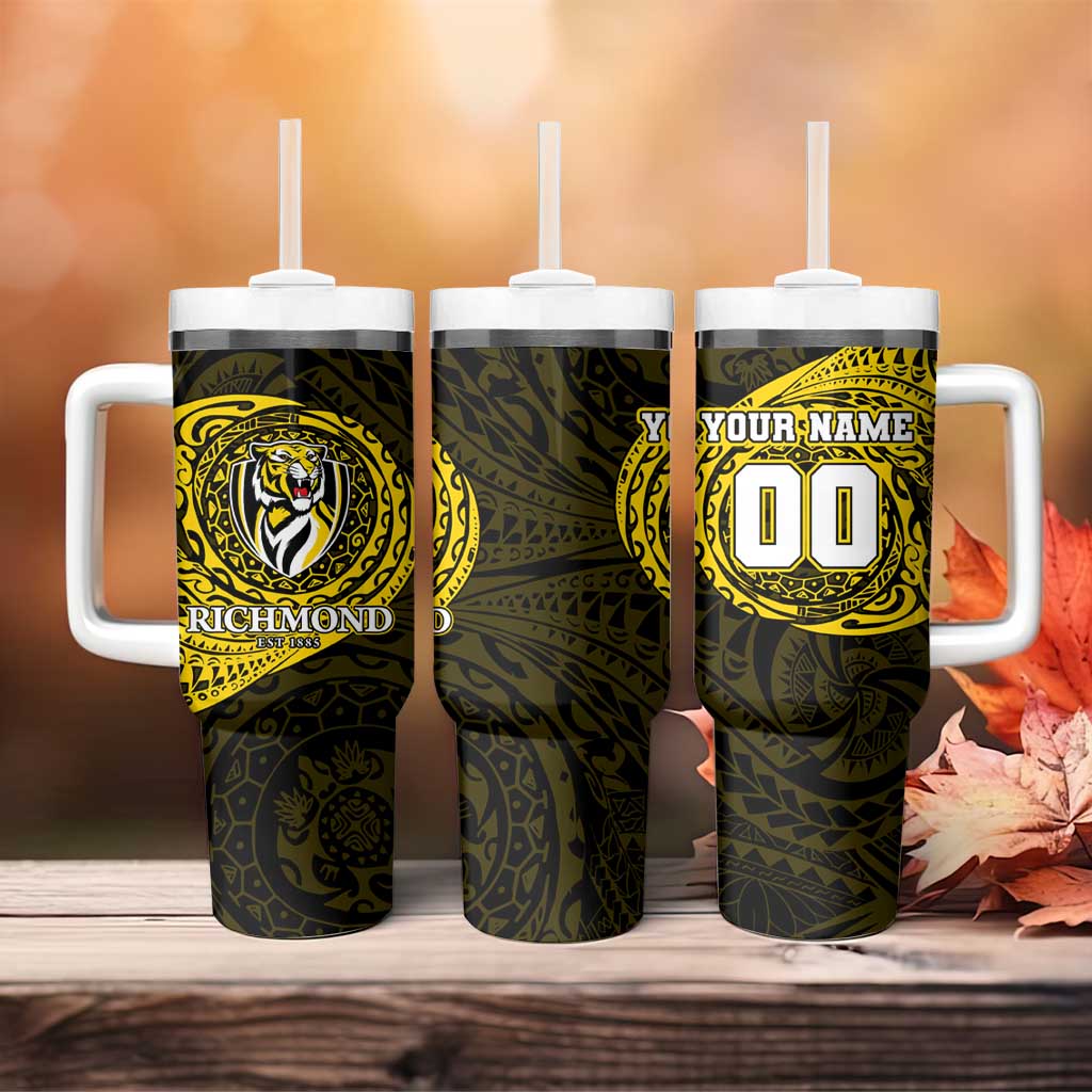 Personalized Richmond Tigers Polynesian Tumbler With Handle Tribal Chest and Sleeve Tattoo Heritage Warrior
