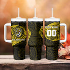 Personalized Richmond Tigers Polynesian Tumbler With Handle Tribal Chest and Sleeve Tattoo Heritage Warrior