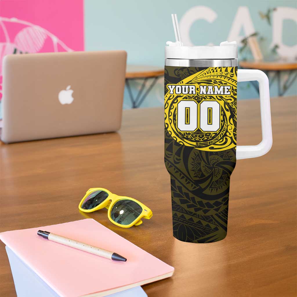 Personalized Richmond Tigers Polynesian Tumbler With Handle Tribal Chest and Sleeve Tattoo Heritage Warrior
