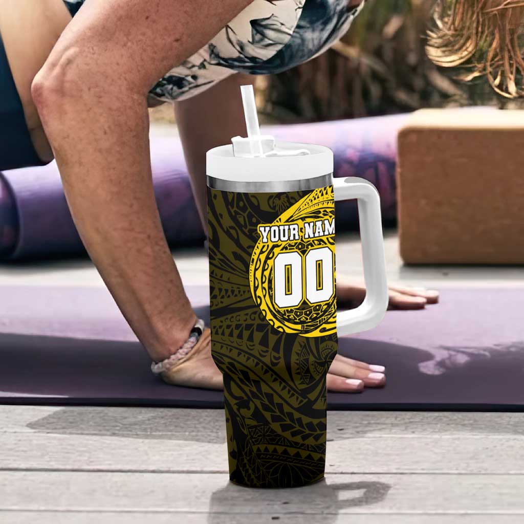 Personalized Richmond Tigers Polynesian Tumbler With Handle Tribal Chest and Sleeve Tattoo Heritage Warrior