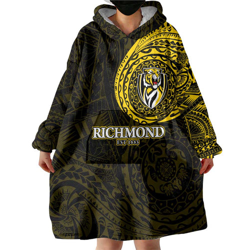Personalized Richmond Tigers Polynesian Wearable Blanket Hoodie Tribal Chest and Sleeve Tattoo Heritage Warrior
