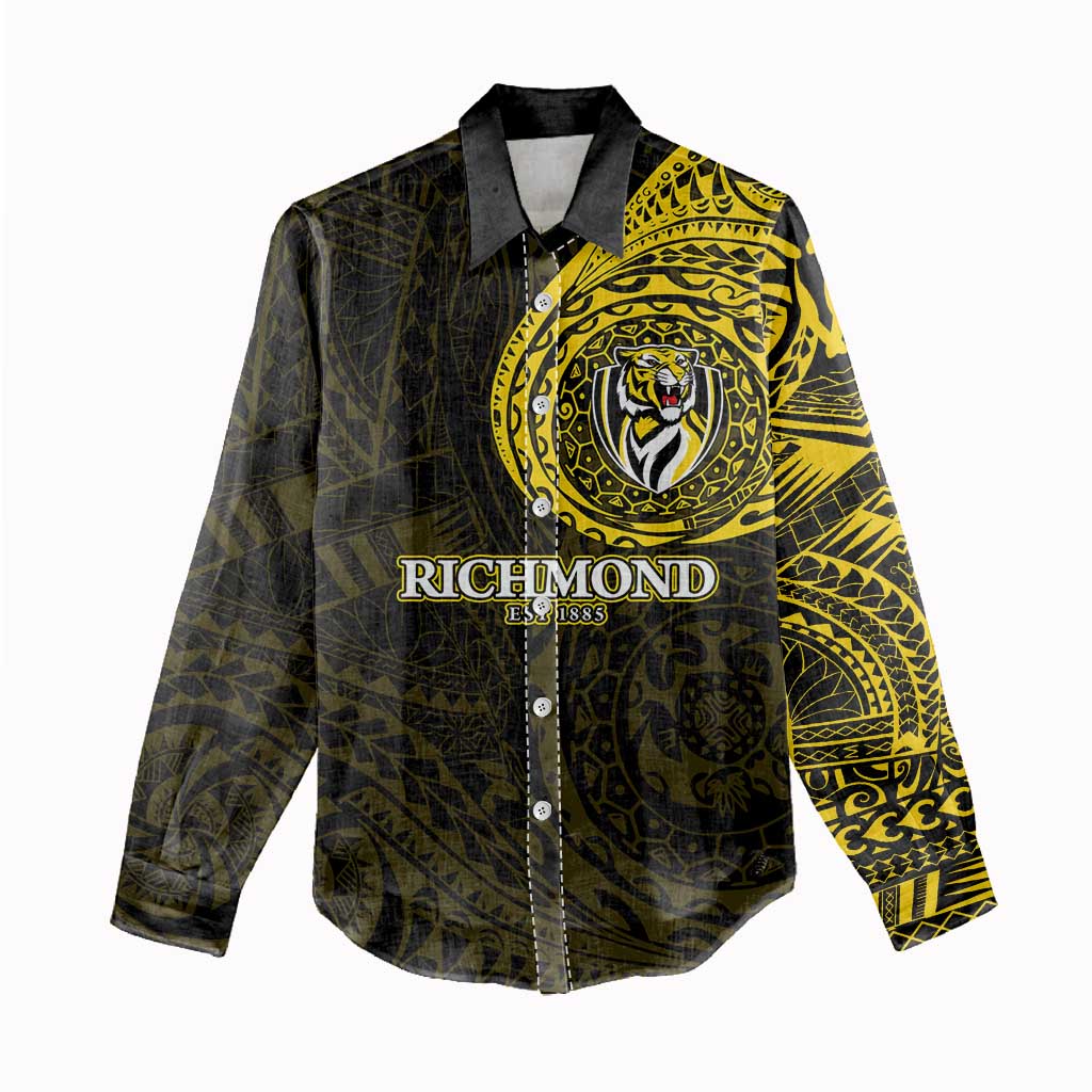 Personalized Richmond Tigers Polynesian Women Casual Shirt Tribal Chest and Sleeve Tattoo Heritage Warrior