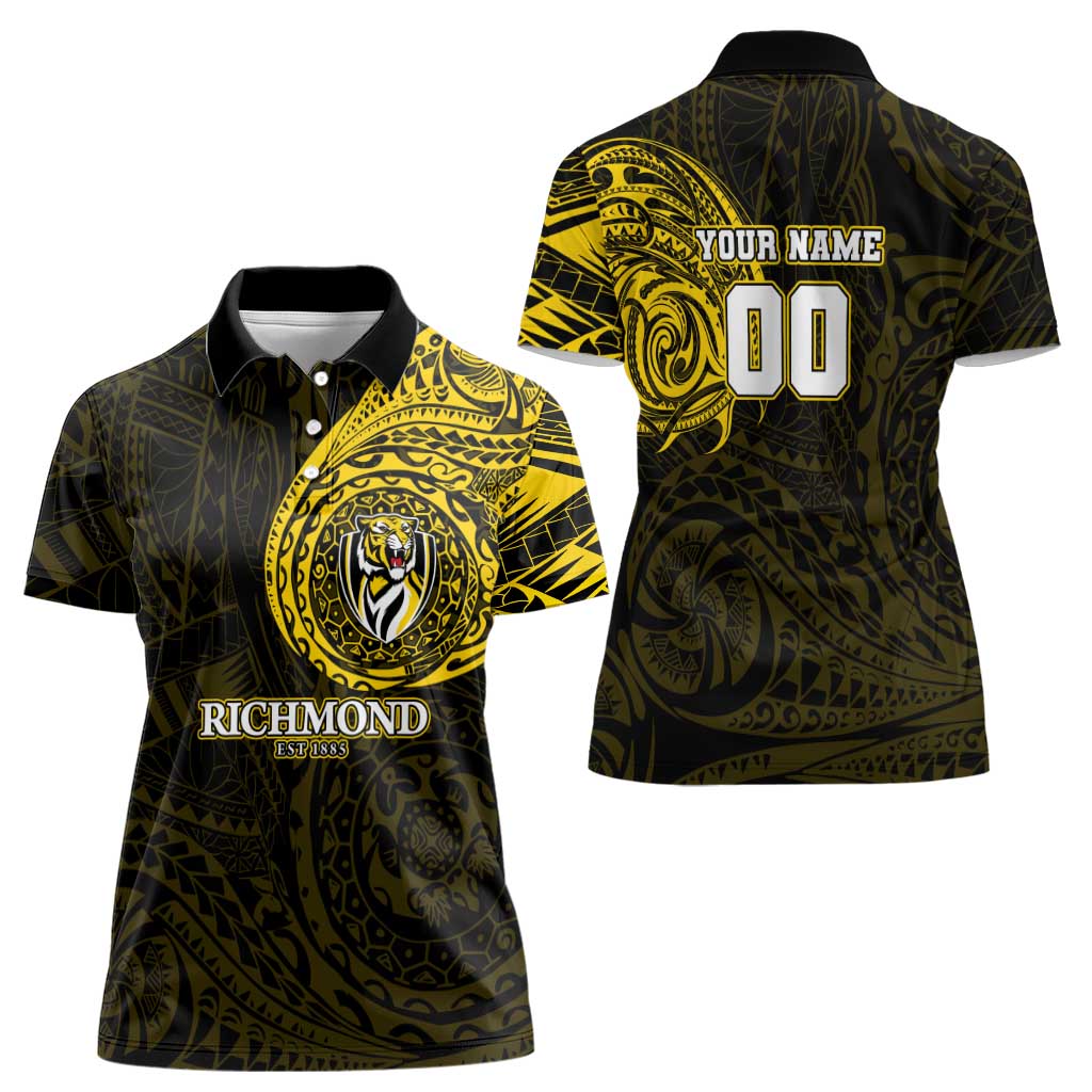 Personalized Richmond Tigers Polynesian Women Polo Shirt Tribal Chest and Sleeve Tattoo Heritage Warrior