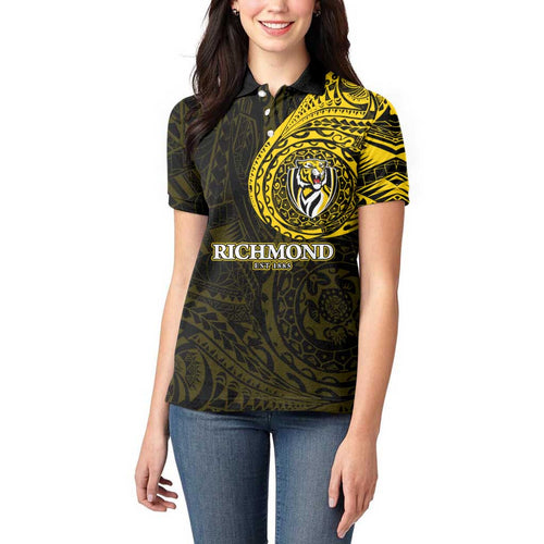 Personalized Richmond Tigers Polynesian Women Polo Shirt Tribal Chest and Sleeve Tattoo Heritage Warrior