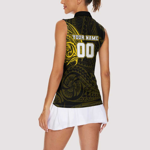 Personalized Richmond Tigers Polynesian Women Sleeveless Polo Shirt Tribal Chest and Sleeve Tattoo Heritage Warrior