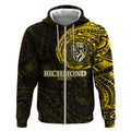Personalized Richmond Tigers Polynesian Zip Hoodie Tribal Chest and Sleeve Tattoo Heritage Warrior