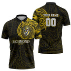 Personalized Richmond Tigers Polynesian Zipper Polo Shirt Tribal Chest and Sleeve Tattoo Heritage Warrior