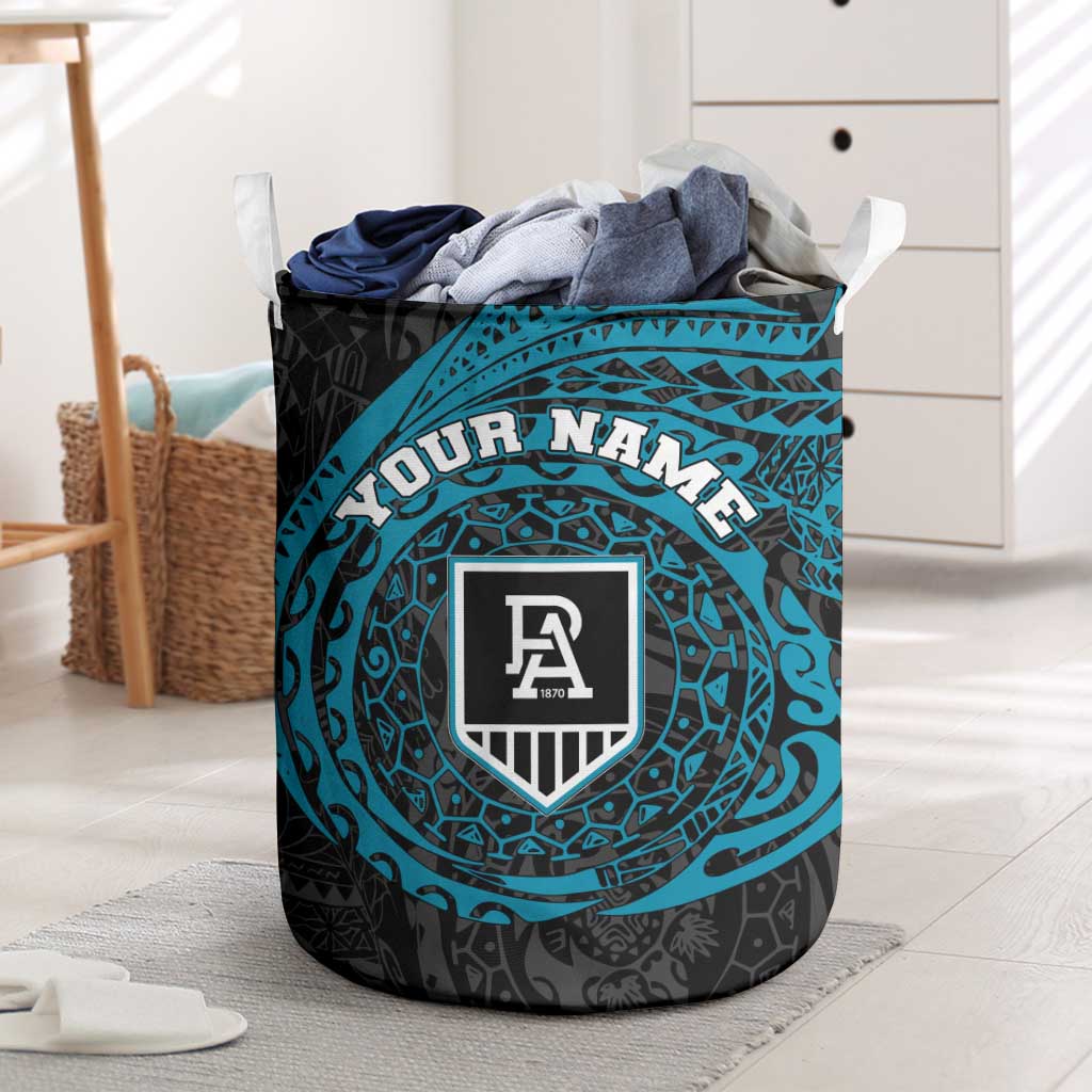 Personalized Port Adelaide Power Polynesian Laundry Basket Tribal Chest and Sleeve Tattoo Heritage Warrior