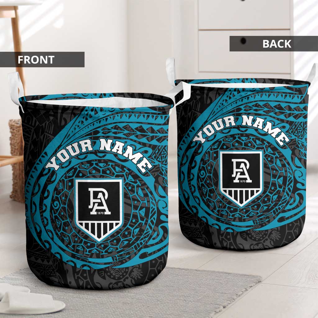Personalized Port Adelaide Power Polynesian Laundry Basket Tribal Chest and Sleeve Tattoo Heritage Warrior