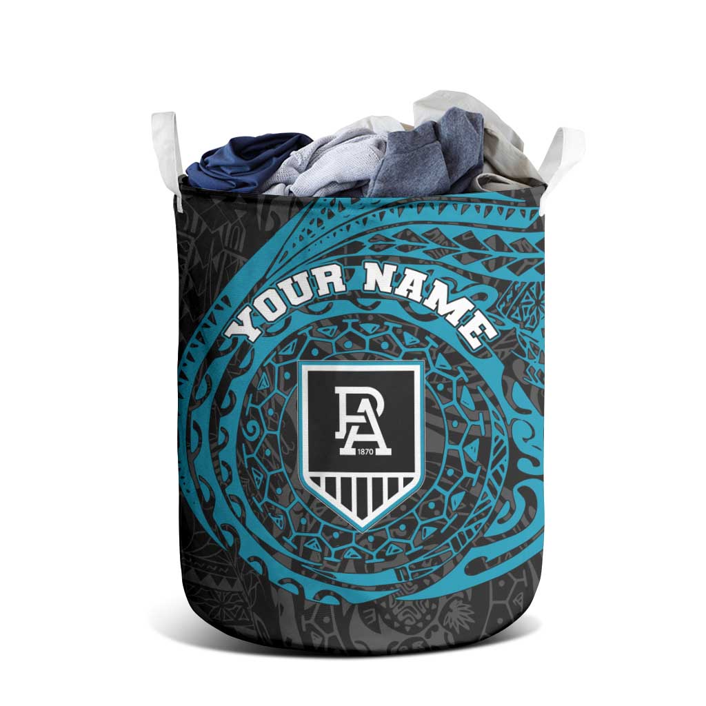 Personalized Port Adelaide Power Polynesian Laundry Basket Tribal Chest and Sleeve Tattoo Heritage Warrior