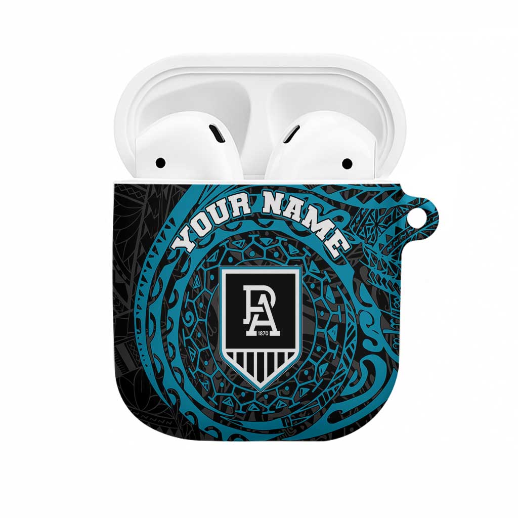 Personalized Port Adelaide Power Polynesian AirPods Case Tribal Chest and Sleeve Tattoo Heritage Warrior