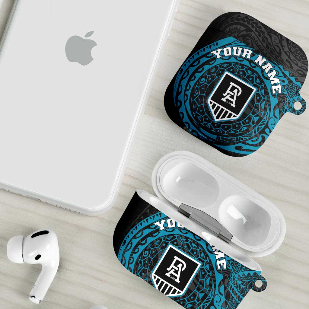 Personalized Port Adelaide Power Polynesian AirPods Case Tribal Chest and Sleeve Tattoo Heritage Warrior