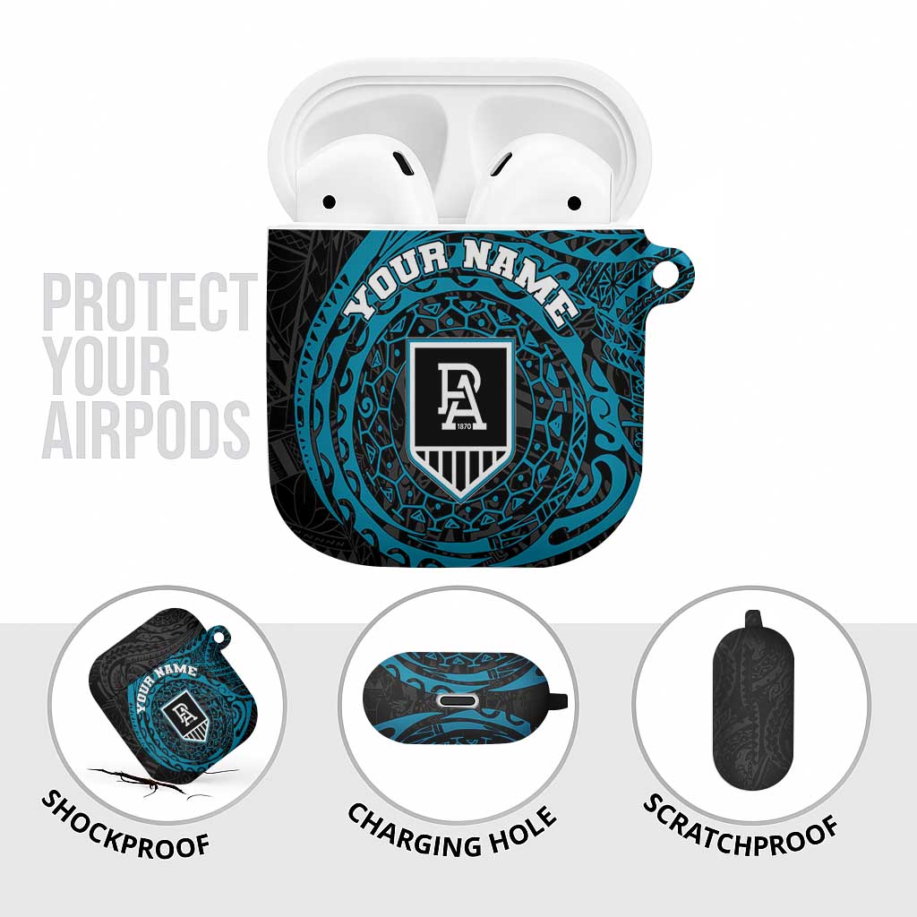 Personalized Port Adelaide Power Polynesian AirPods Case Tribal Chest and Sleeve Tattoo Heritage Warrior