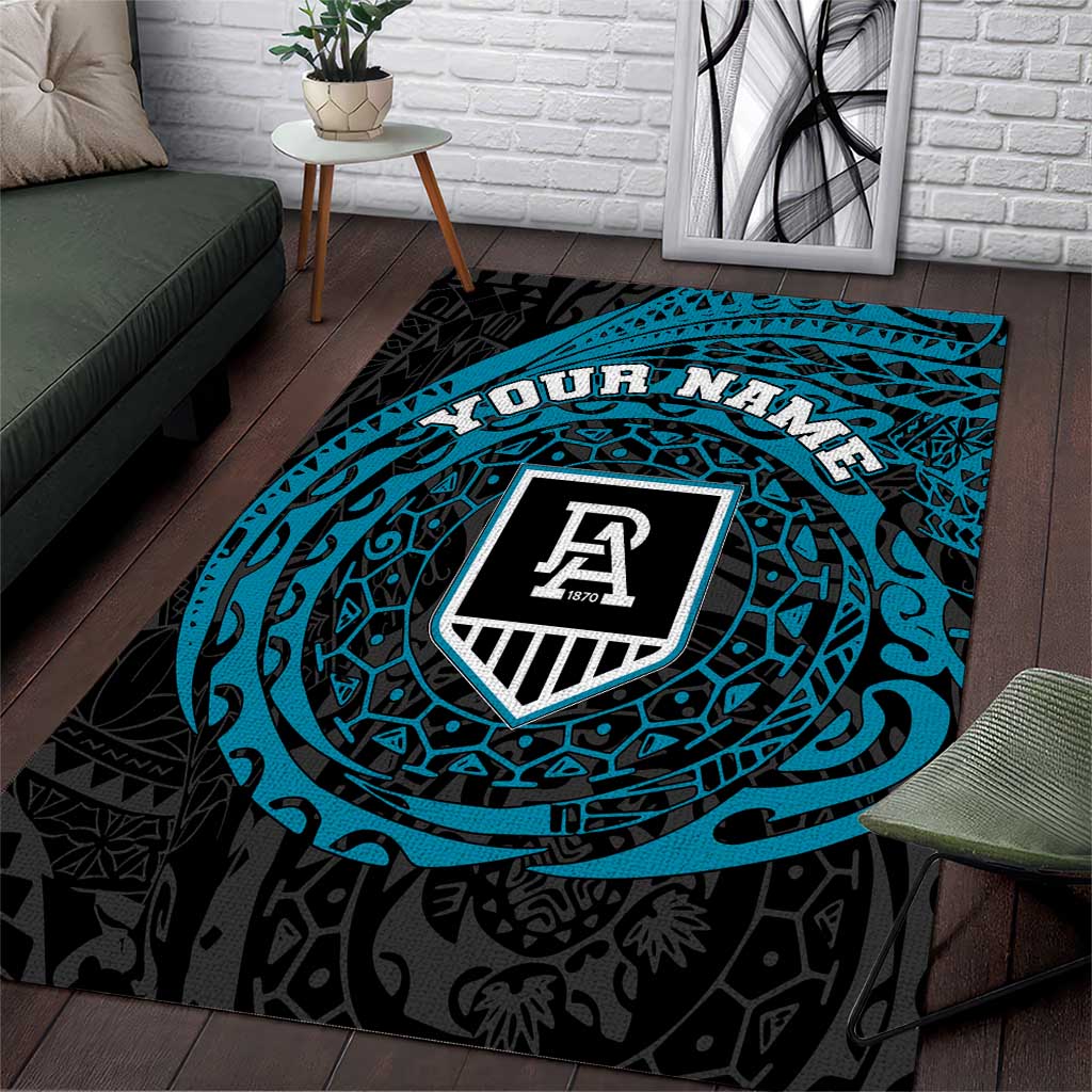 Personalized Port Adelaide Power Polynesian Area Rug Tribal Chest and Sleeve Tattoo Heritage Warrior