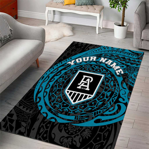Personalized Port Adelaide Power Polynesian Area Rug Tribal Chest and Sleeve Tattoo Heritage Warrior