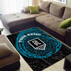 Personalized Port Adelaide Power Polynesian Area Rug Tribal Chest and Sleeve Tattoo Heritage Warrior