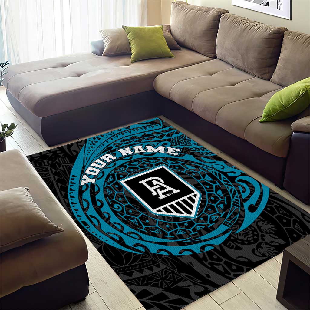 Personalized Port Adelaide Power Polynesian Area Rug Tribal Chest and Sleeve Tattoo Heritage Warrior