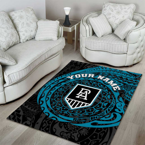 Personalized Port Adelaide Power Polynesian Area Rug Tribal Chest and Sleeve Tattoo Heritage Warrior